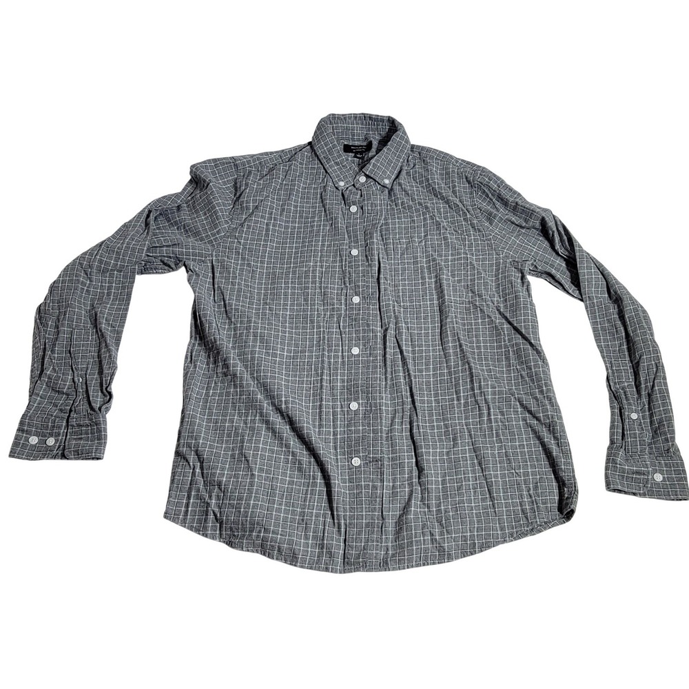 Banana Republic Mens Untucked Fit Grey Grid Cotton Button Down Shirt Large